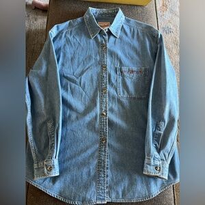 Woolrich Vintage Classic Blue Embroidered Denim Shirt Women’s M